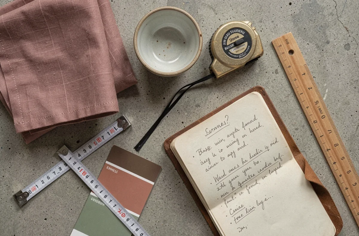 Flat lay d'outils et d'échantillons pour planifier une décoration intérieure