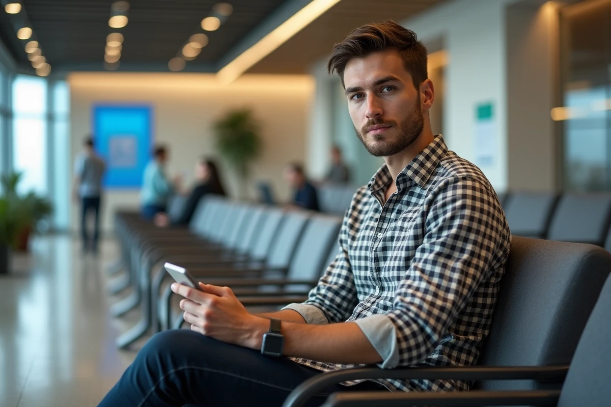 Jeune homme patient dans une salle d